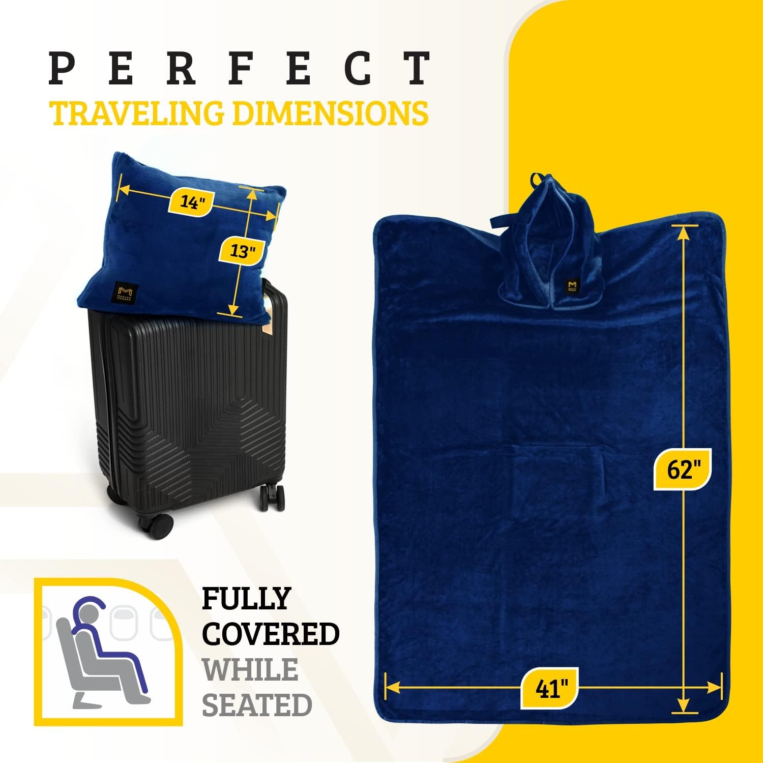 Travel Blanket Airplane Compact with Hoodie – 2in1 Airplane Travel Accessories from Plane Blanket to Travel Pillow with Luggage Strap…