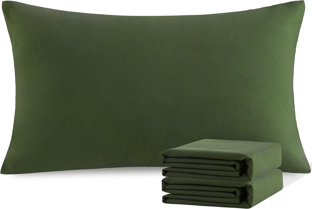 Ntbay King Pillowcase Set - 2 Pack Brushed Microfiber 20x36 Pillowcases - Soft, Wrinkle-Free, Fade-Resistant, Stain-Resistant, Olive Green…