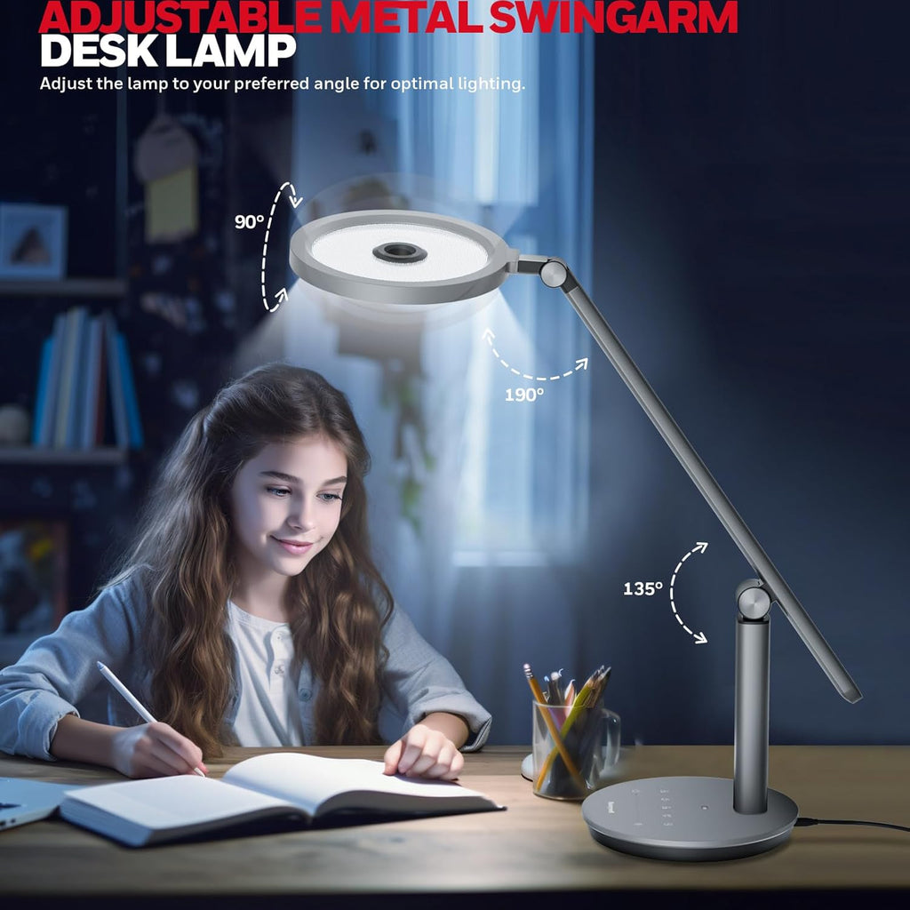Honeywell Desk Lamp for Home Office, H6 SunturaluxTM Eye-Caring Led Desk Light, 800LM Dimmable Desk Lamp with Timer, Touch Control Tall…