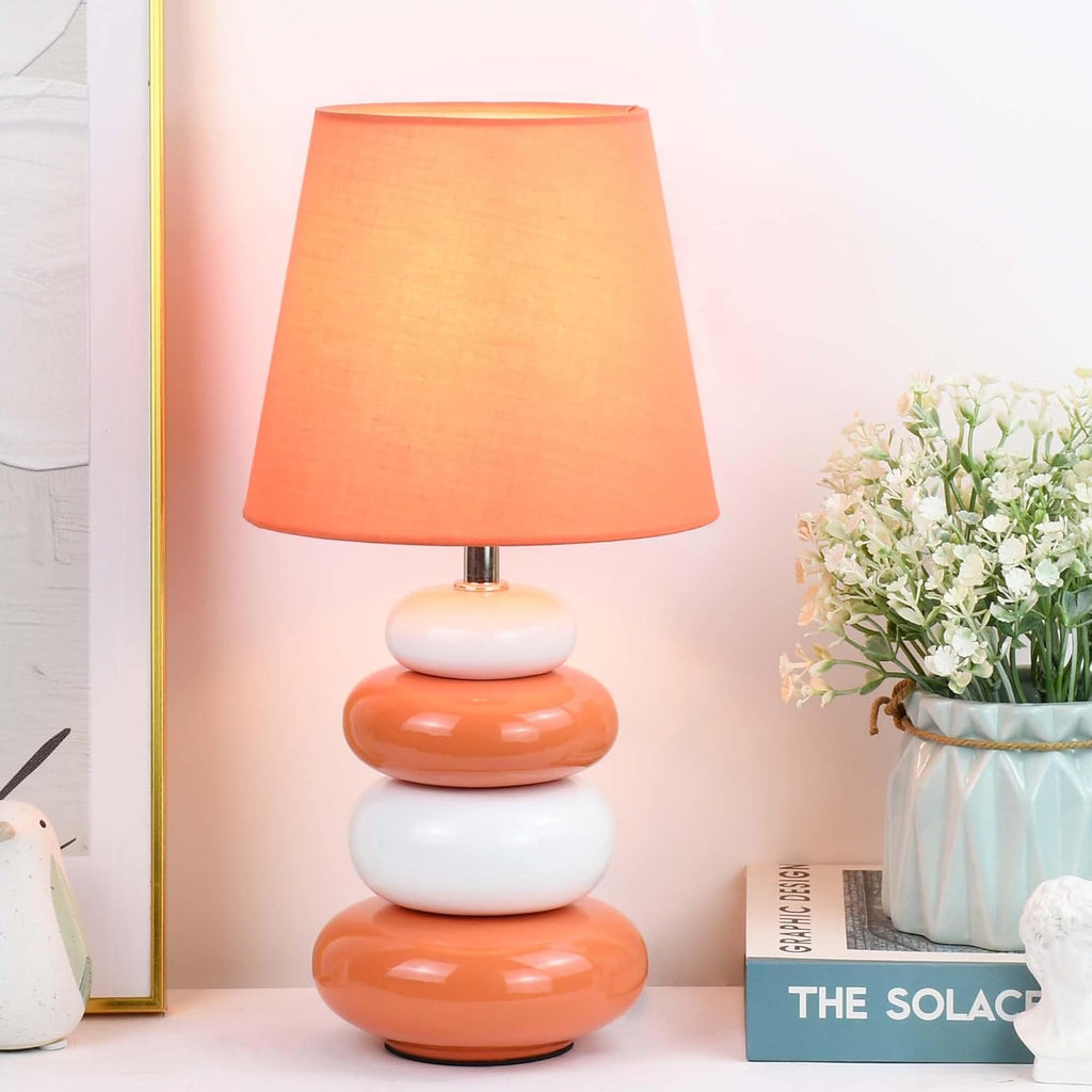 Ange Orange Small Table Lamp for Living Room as Bedside Table Lamp for Bedroom, Modern Ceramic Kids Night Table Lamp, Φ6.5×H12.44IN, Bulb…