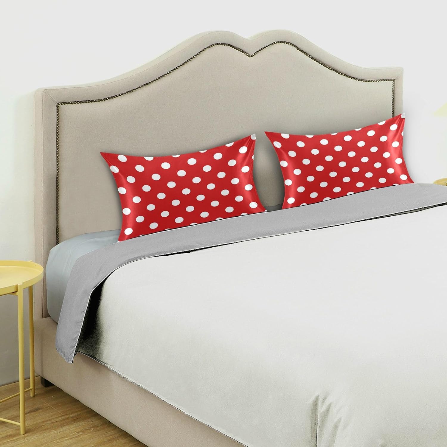 Red Polka Dot Plaid Print Pillow Covers Silk Pillowcase for Hair and Skin Cooling Breathable Soft Satin Pillowcase King Size Pillow Case…