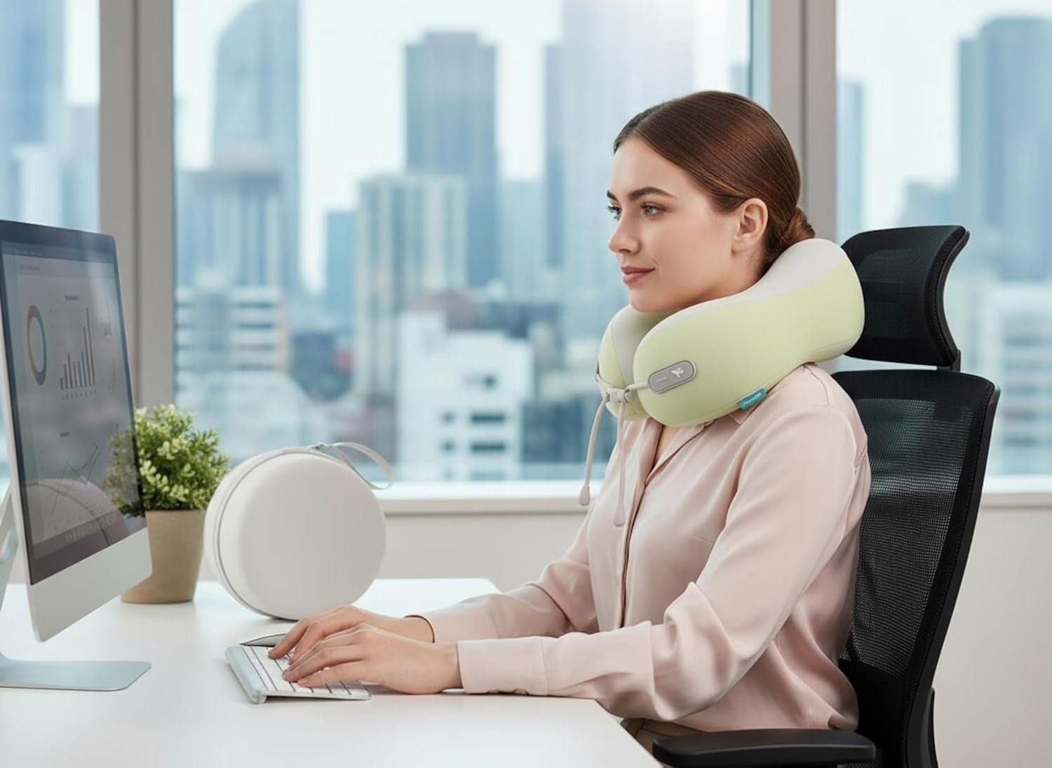 Travel Pillow with Cool Material, Neck Pillow for Traveling 100% Pure Memory Foam, Travel Neck Pillow with Hard Case, Airplane Pillow for…