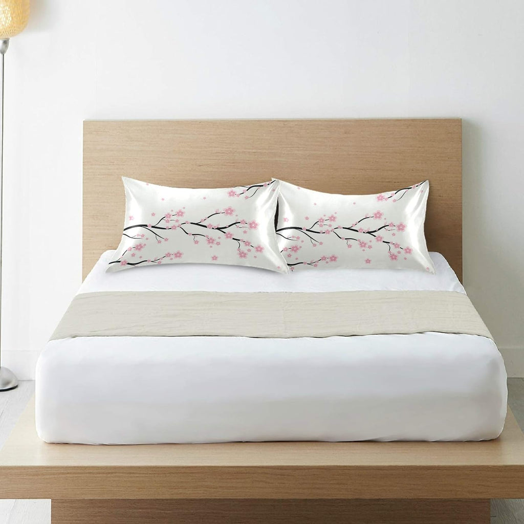 Blueangle Floral Sakura Pattern Satin Pillowcase for Hair and Skin Silk Pillowcase, Queen Size(20x30 inches) - Satin Pillow Covers with…