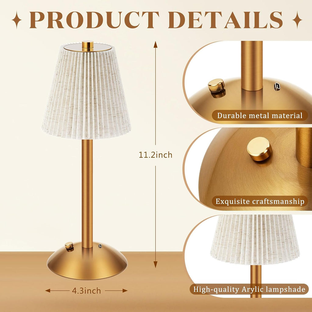 Liliful 2 Pcs Cordless Table Lamp Rechargeable Touch LED Small Gold Portable Battery Operated USB-c Desk Lamp 3 Color Dimmable for…