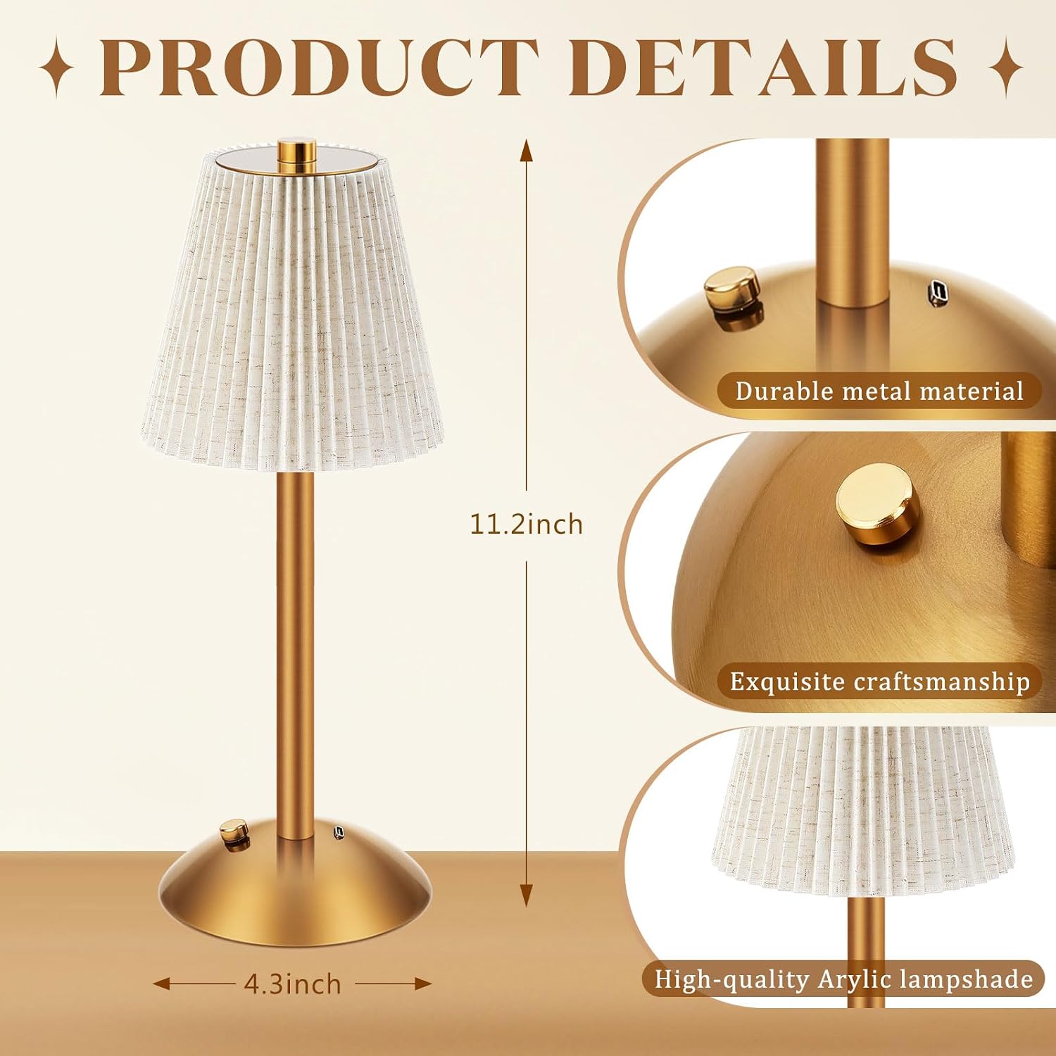 Liliful 2 Pcs Cordless Table Lamp Rechargeable Touch LED Small Gold Portable Battery Operated USB-c Desk Lamp 3 Color Dimmable for…