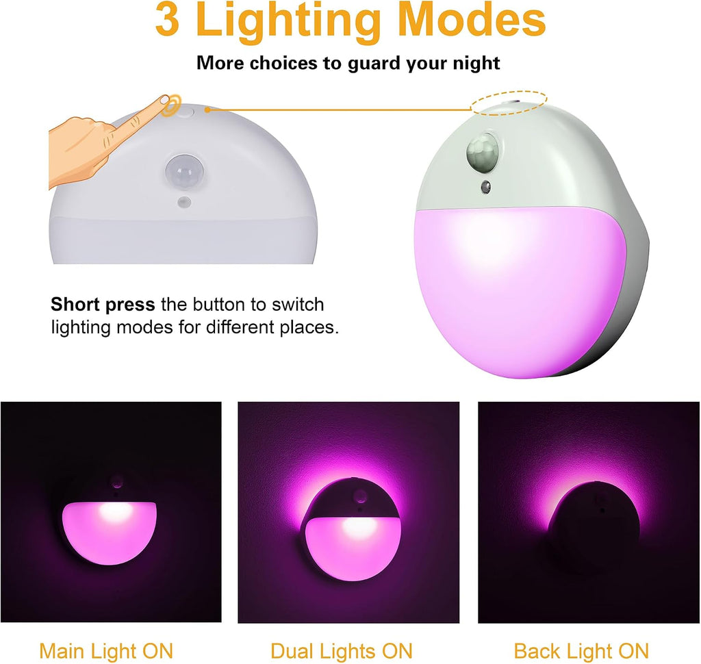 YUNLEX 2 Pack Purple Battery Night Light, Motion Activated Night Light, 2.6" Small Sticky Lights, 3 Light Modes, Dimmable Calming Glow…