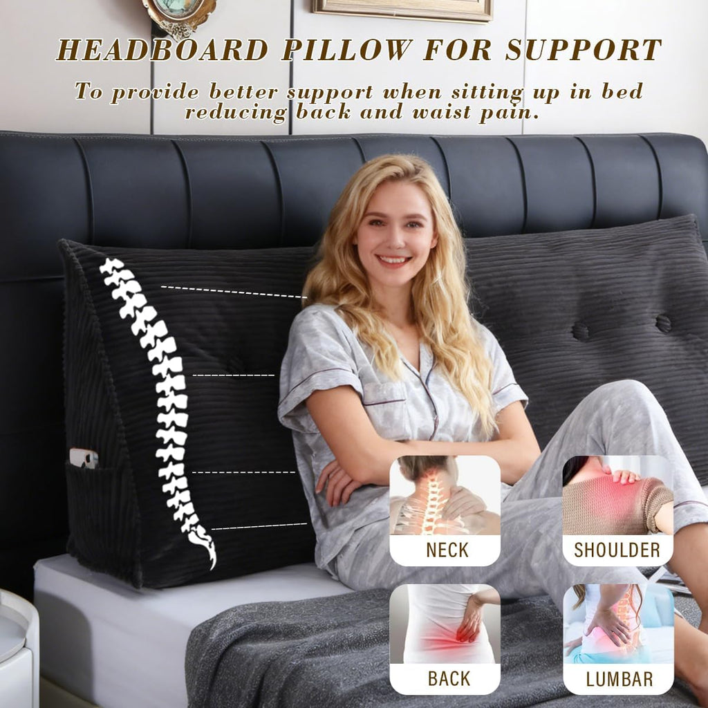 ZTVZTV Wedge Headboard Pillow for Bed, Queen Dorm Headboard Support for Sitting Up Reading, Relaxing, Removable Washable Corduroy Co…