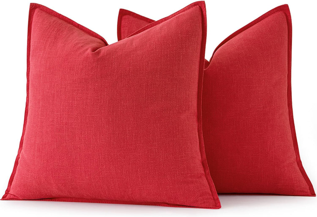 MIULEE Decorative Linen Pillow Covers 20x20 Inch Red Boho Farmhouse Neutral Couch Throw Pillows for Bed Pack of 2 Accent Modern…