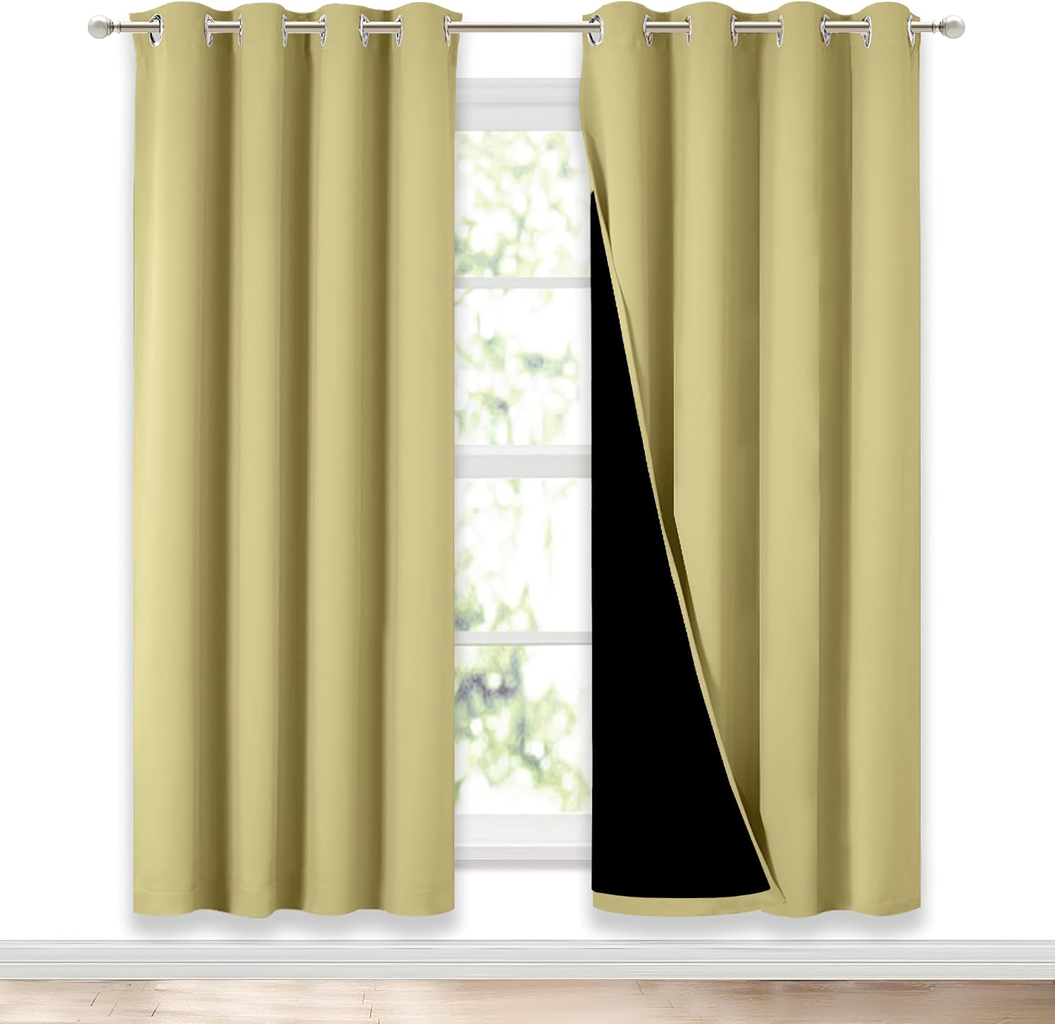 Nicetown Paler Yellow Full Shade Curtain Panels, Pair of Energy Smart & Noise Blocking Out Blackout Drapes for Dining Room Window, Thermal…