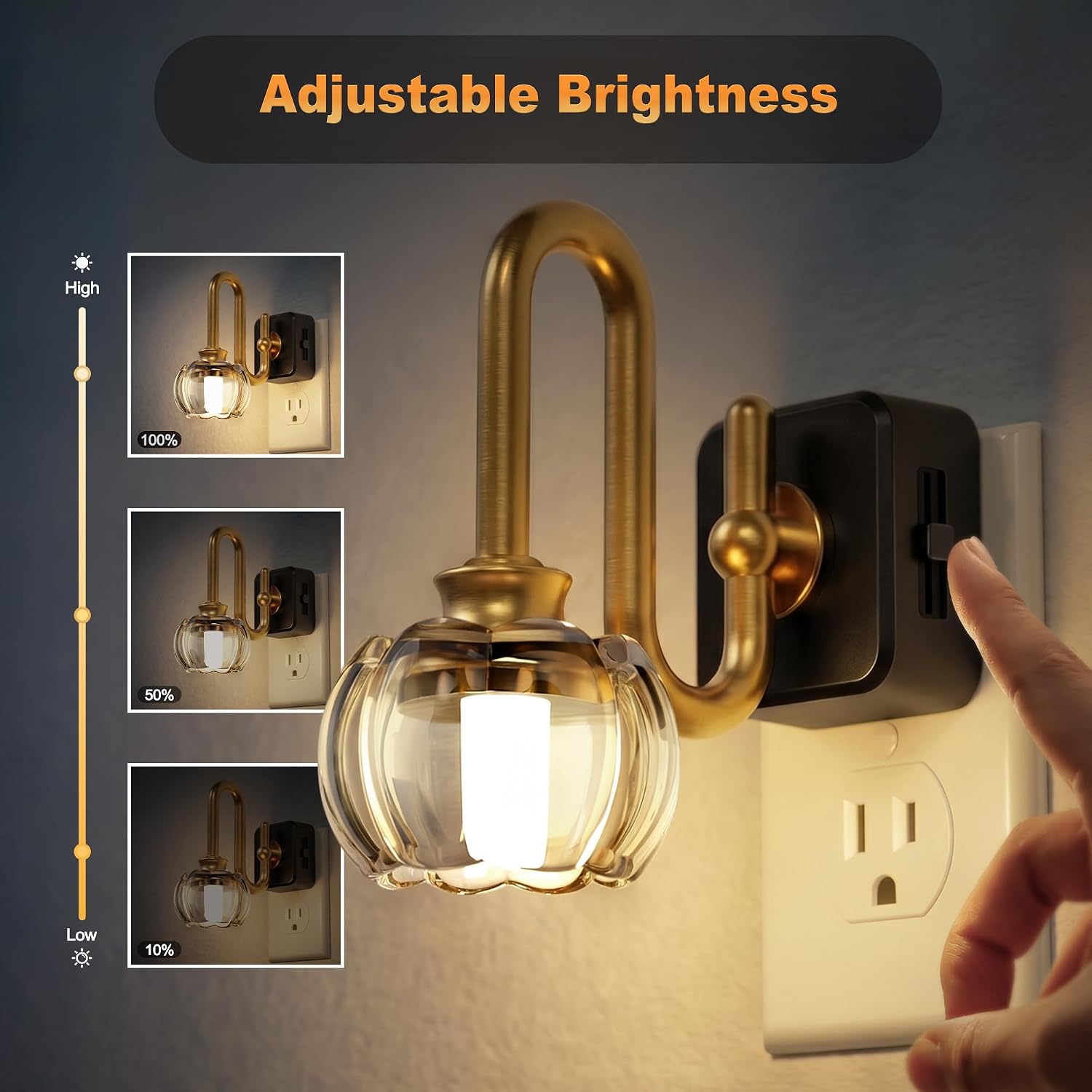 JandCase Night Light, Night Lights Plug into Wall, Glass LED Nightlight, 0-100 LM Dimmable Nightlights, Dusk to Dawn Sensor, 1W Vintage…