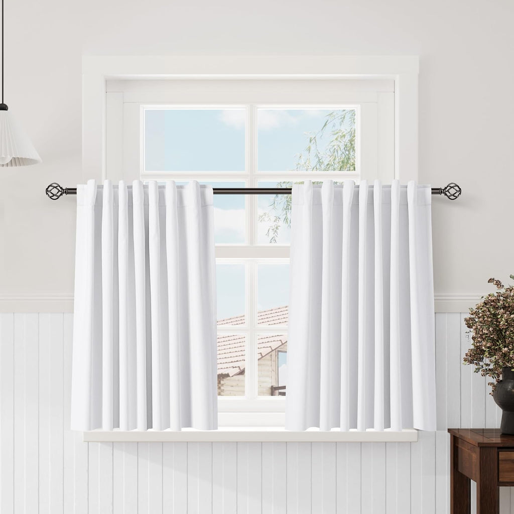 Nanspring White 100% Blackout Linen Curtains for Bedroom 45 Inches Long Back Tab Thermal Insulated Modern Farmhouse Decor Black Out Curtain…