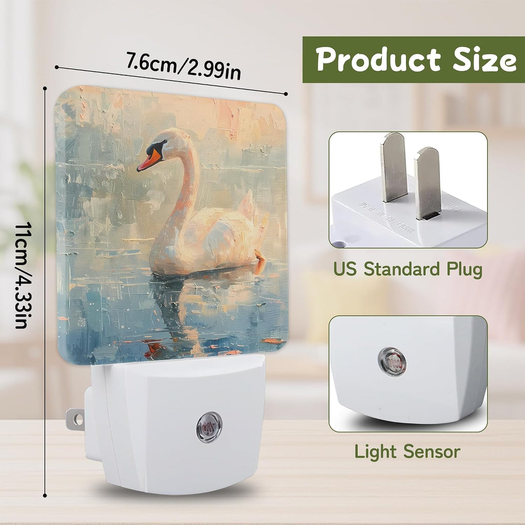 Vintage Swan Lake Night Lights Plug into Wall, Night Light for Bedroom Bathroom Hallway Kitchen, Auto Dusk to Dawn Sensor Decorative Gift…