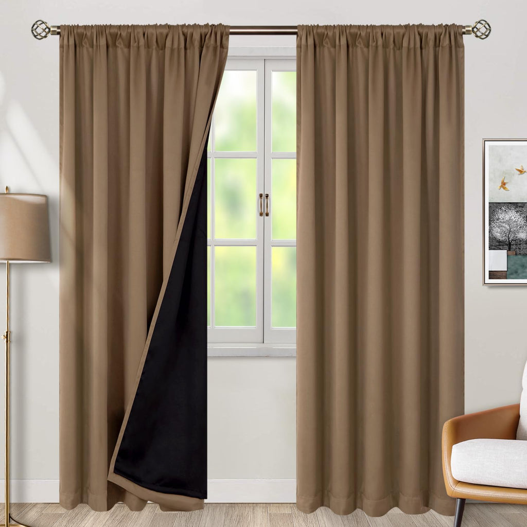 BGment Full Blackout Curtains with Thermal Insulation Liner Curtains 90 Inches Long, Rod Pocket and Back Tab Double Layer Room Darkening…