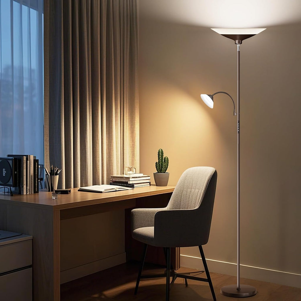 SIBRILLE Brown Torchiere LED Floor Lamp - 72" Rotating Standing Lamp with Remote, 34W Dimmable Floor Light with Color Changing, Tall…