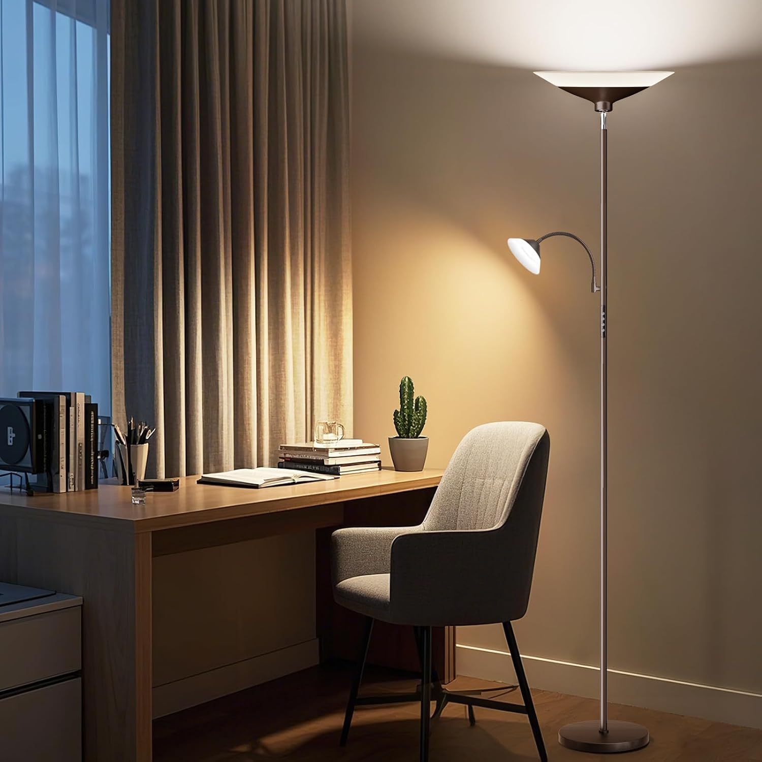SIBRILLE Brown Torchiere LED Floor Lamp - 72" Rotating Standing Lamp with Remote, 34W Dimmable Floor Light with Color Changing, Tall…