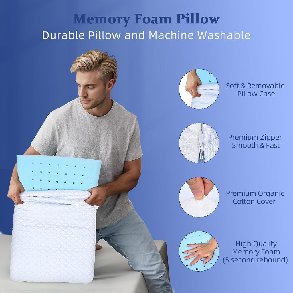 SofGlowlycomforteveryday SofGlowly Ultra Thin Flat Pillows for Sleeping Standard Size Set of 2, Cooling Memory Foam Pillow 2.75 inch Height…