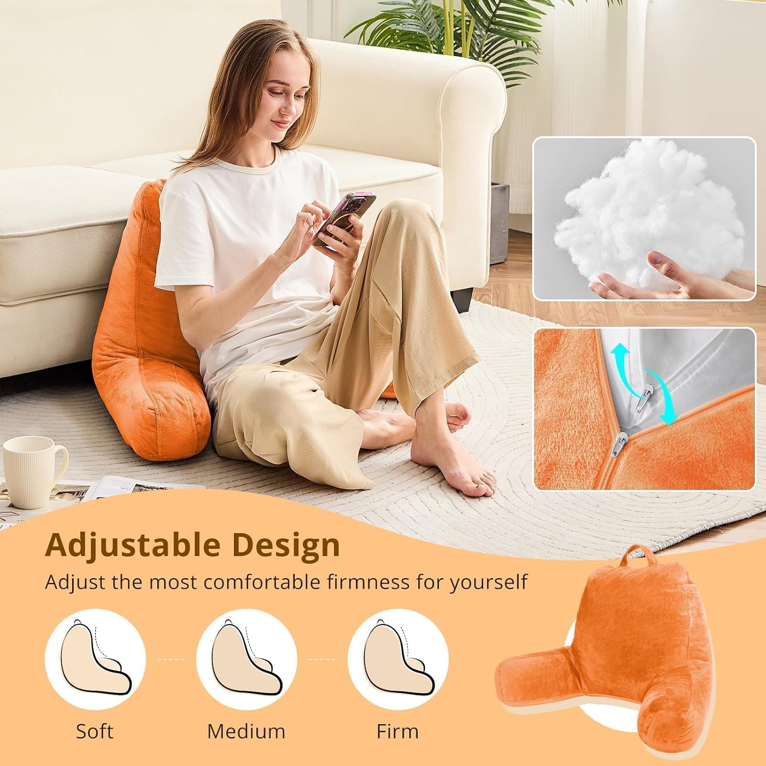 Sasttie Reading Pillow, Velvet Back Pillow for Bed Sitting Up, Adult Back-Rest Support Cushion with Arms for Sit Up on Couch, Sofa, and…