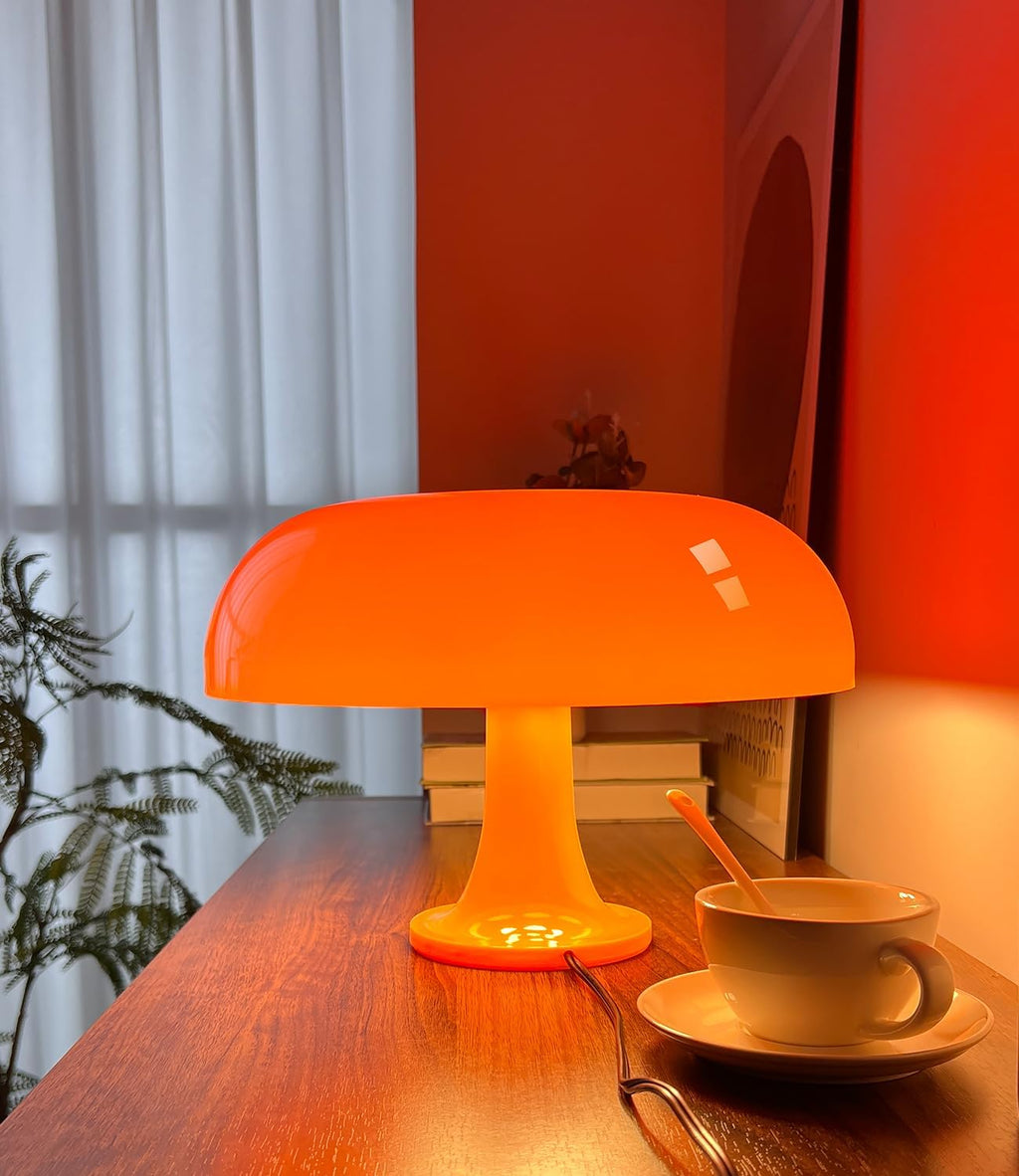 Orange Mushroom Lamp, Mid Century Modern Table Lamp for Bedroom, Minimalist Mushroom Decor Bedside Small Lamps, 2700K(Bulb Included, Plug…