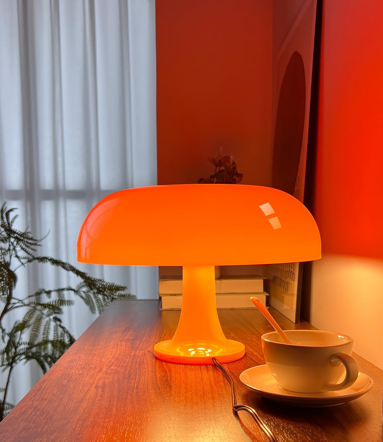 Orange Mushroom Lamp, Mid Century Modern Table Lamp for Bedroom, Minimalist Mushroom Decor Bedside Small Lamps, 2700K(Bulb Included, Plug…