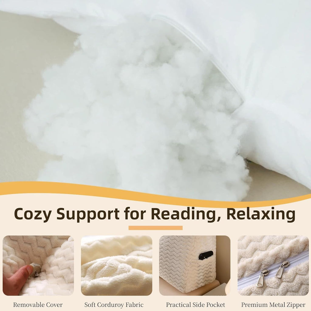 Headboard Pillow King Size, Reading Pillow for Bed, Wave Pattern Wedge Pillow, Tufted Backrest Support, Headboard Substitute, Beige