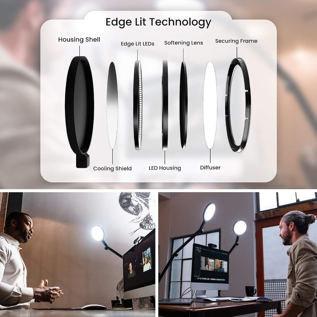 LUME CUBE Edge 2.0 LED Desk Lamp | Dimmable Home Office Desk Light with USB Charging Port & Strong Swing Arm | Adjustable Color…