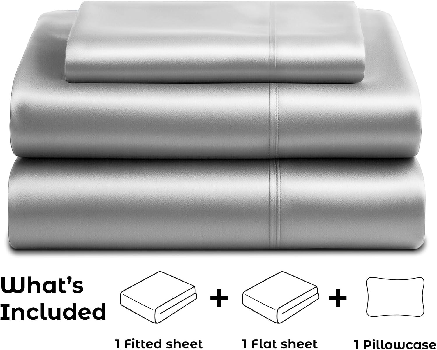 PureBedding Pure Bedding Satin Sheets Twin [3-Piece, Grey] Hotel Luxury Silky Bed Sheets - Extra Soft 1800 Microfiber Sheet Set, Wrinkle, F…