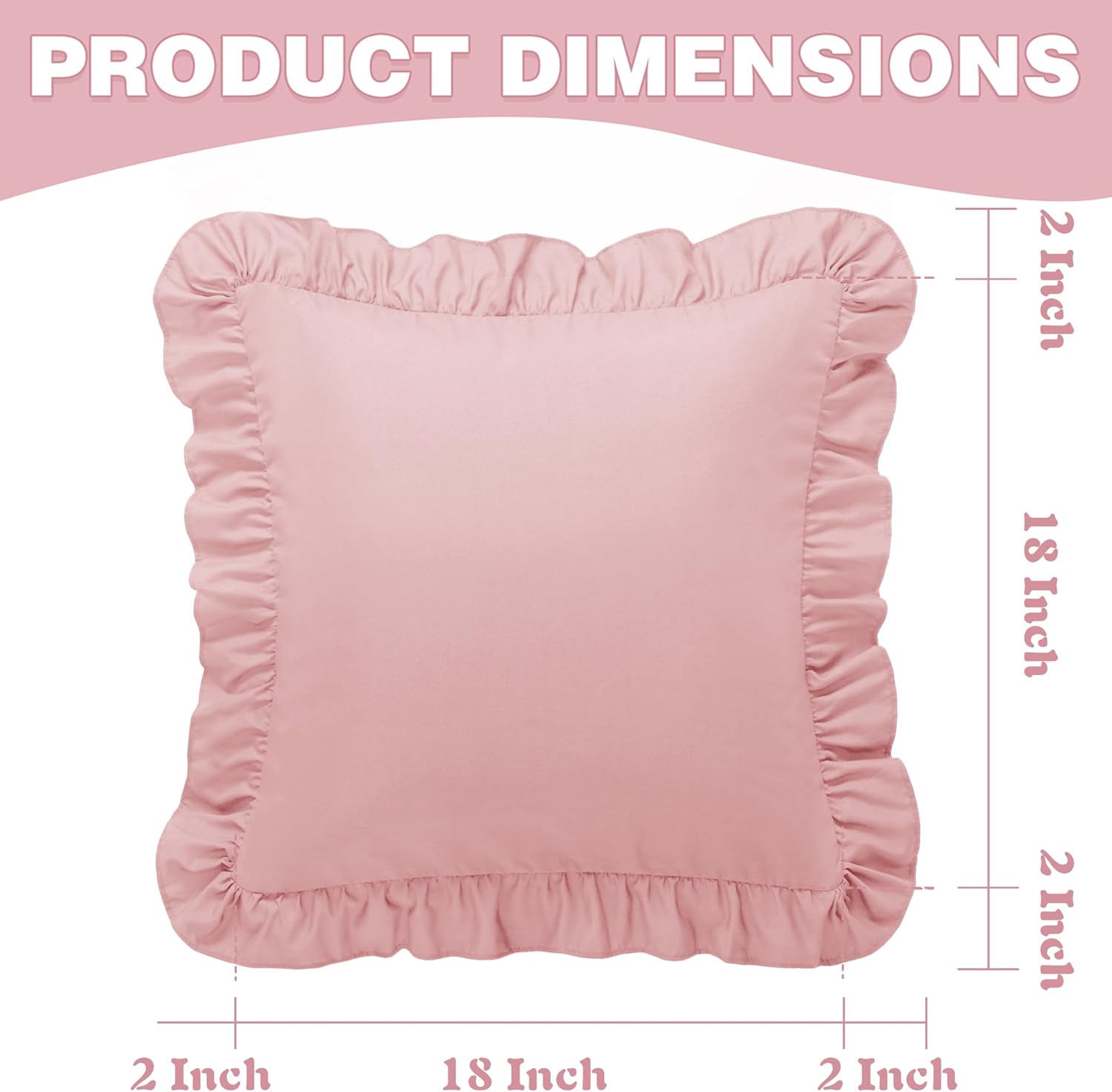 KKJIAF Ruffle Pillow Cases 18x18 Inches, Light Pink Square Ruffled Pillow Covers Set of 2, Microfiber Wrinkle Resistant Pillow Shams with…