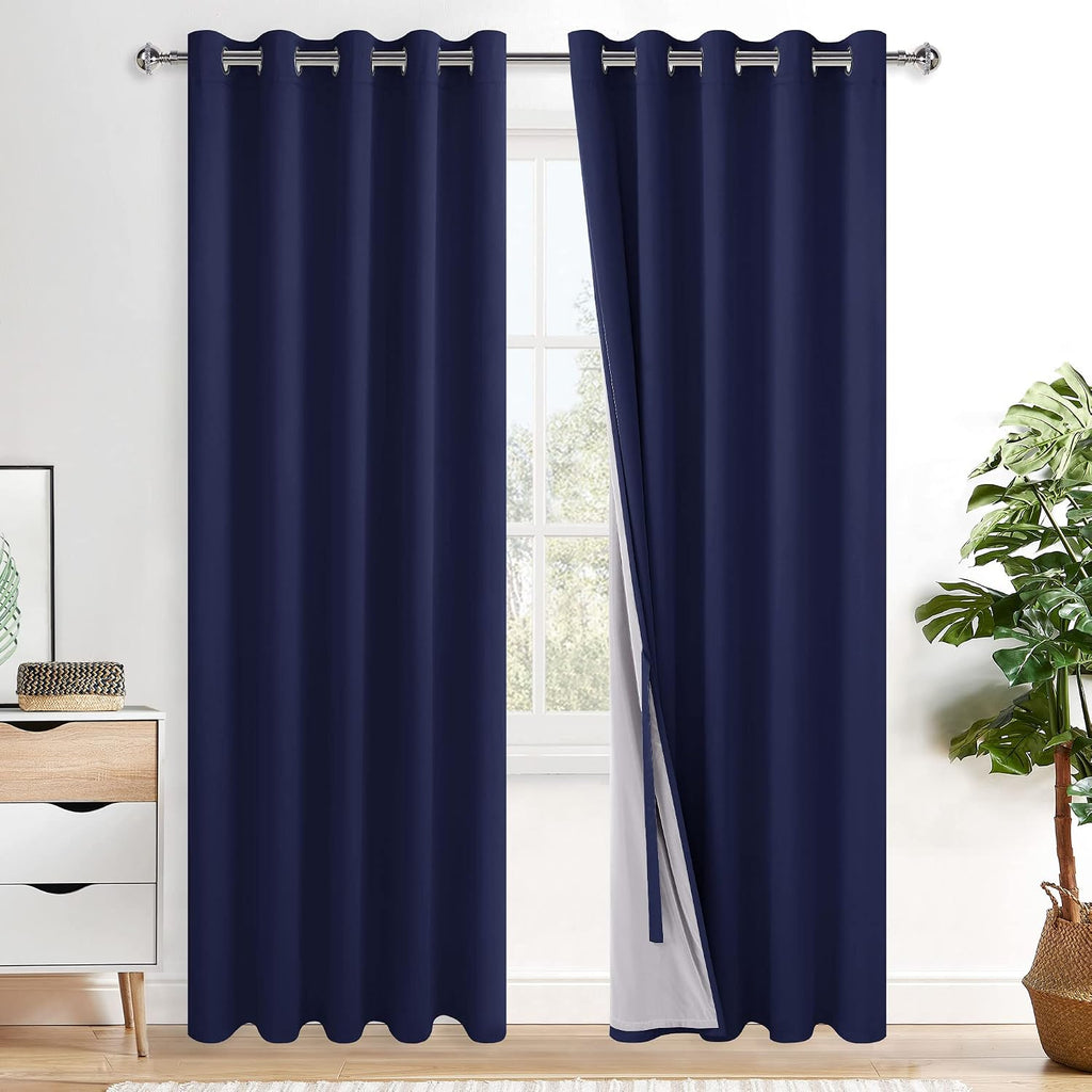 Xwzo 100% Blackout Curtains 84 Inches Long with Tiebacks- Noise Blocking & Energy Efficiency Window Draperies Grommet Top with Black Liner…