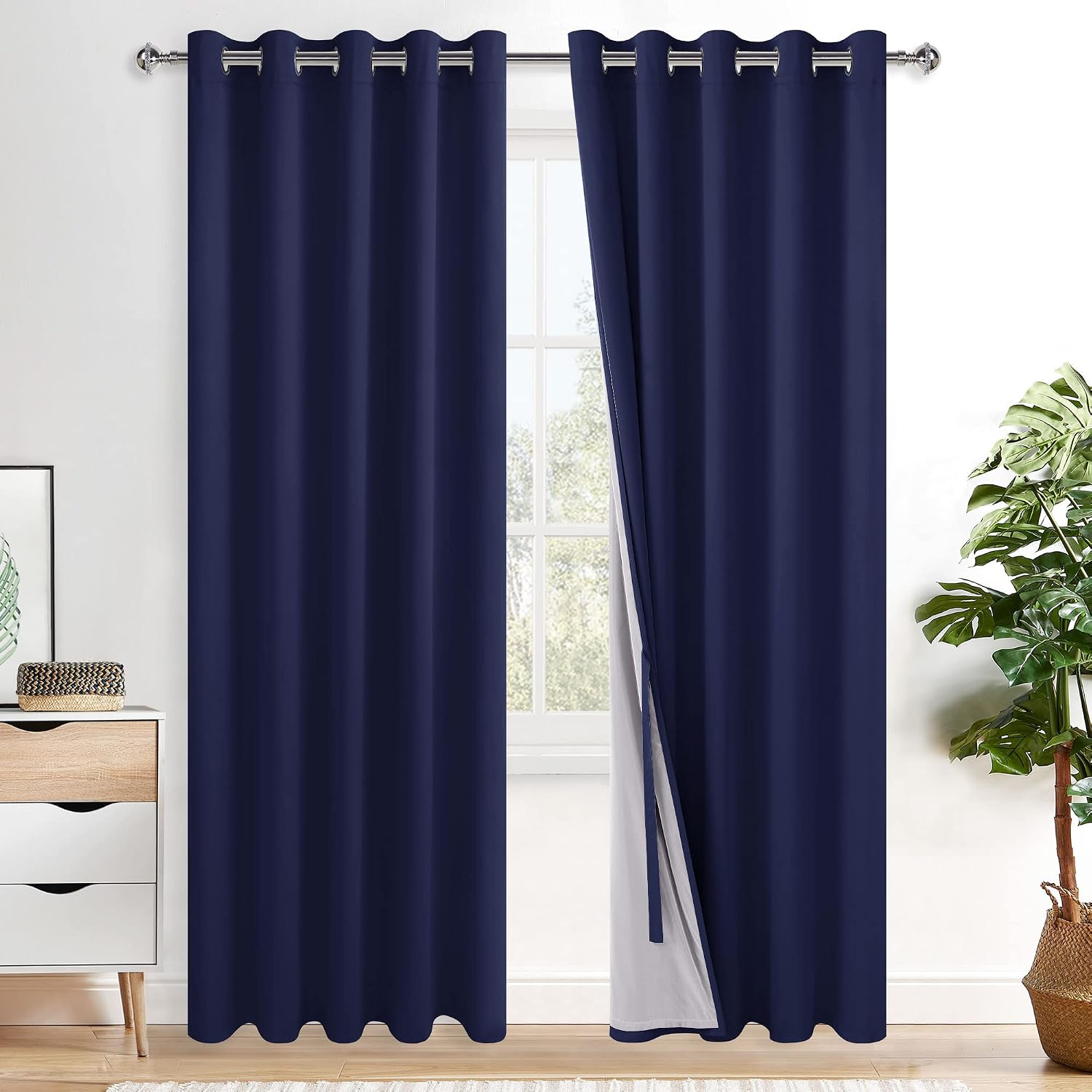 Xwzo 100% Blackout Curtains 84 Inches Long with Tiebacks- Noise Blocking & Energy Efficiency Window Draperies Grommet Top with Black Liner…