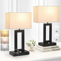 Kondras Set of 2 Table Lamps for Bedrooms, 3-Color Temperatures Touch Control Bedside Lamps with 2 USB Ports&AC Outlet, Stepless Dimmable…