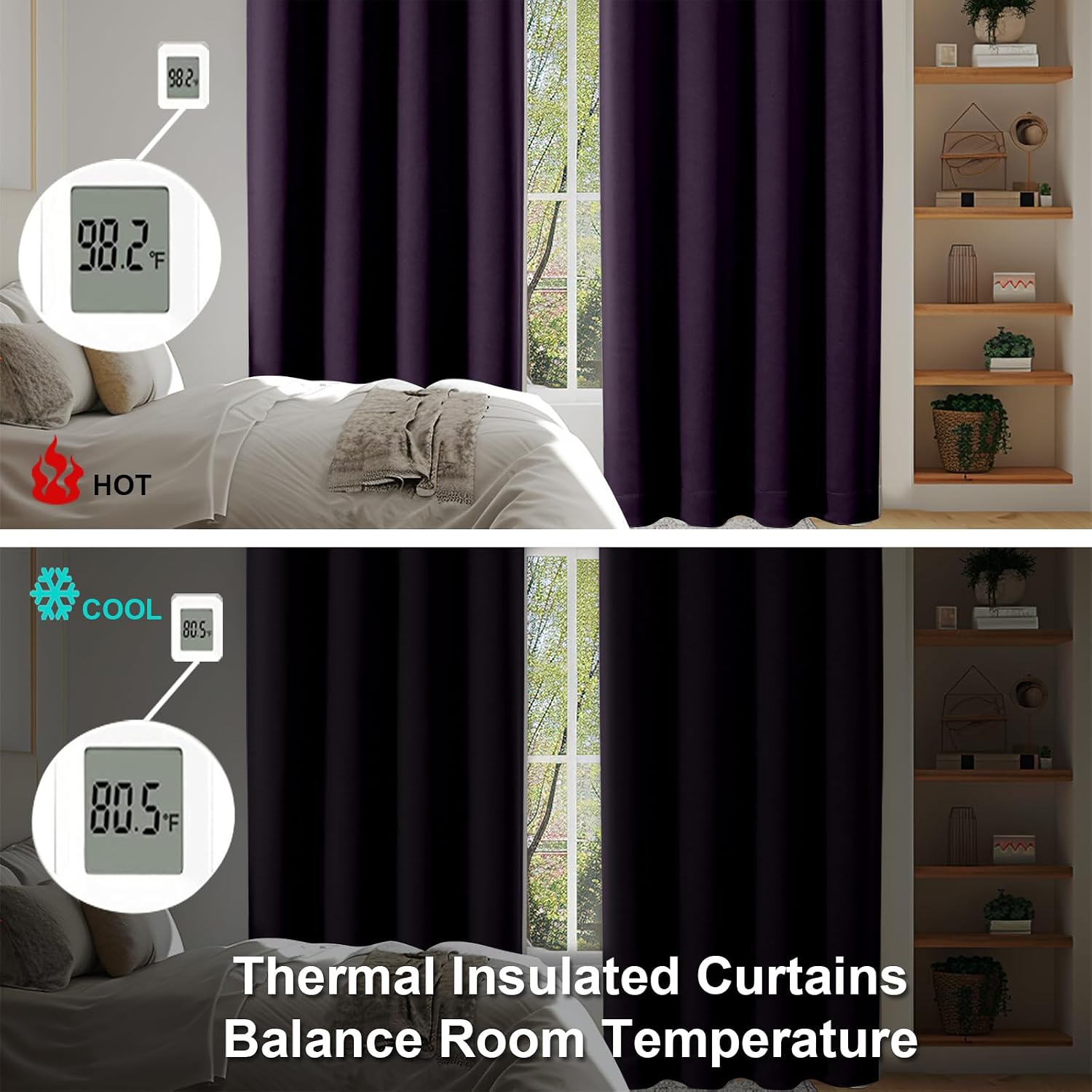 Simplebrand Ava BlackBerry Blackout Curtains for Bedroom 63 Inch Length 2 Panels Set, Nursery Thermal Insulated Energy Saving Rod Pocket Wi…