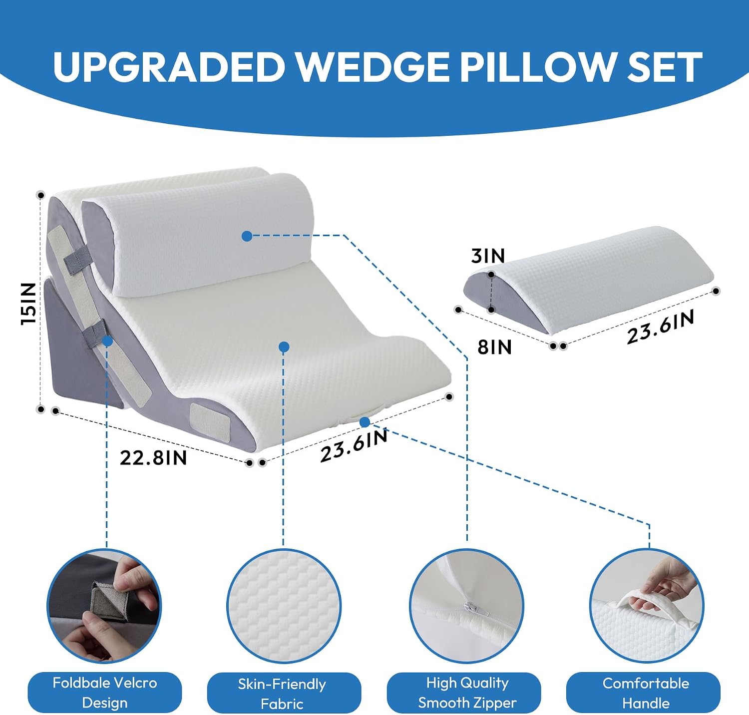 Ahpmeoa 4PCS Wedge Pillow Set for After Surgery, Back Pillow for Bed Sitting up, 10-in-1 Foam Wedge Pillow for Acid Reflux & Back, Post Su…