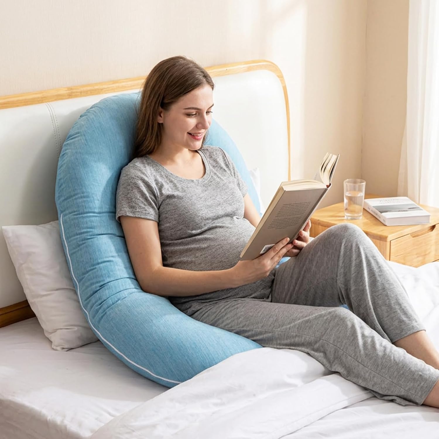 1 MIDDLE ONE Pregnancy Pillow, C Shaped Full Body Pillow for Maternity Support, Pregnant Women Sleeping Pillow with Cover (Cooling Blue)