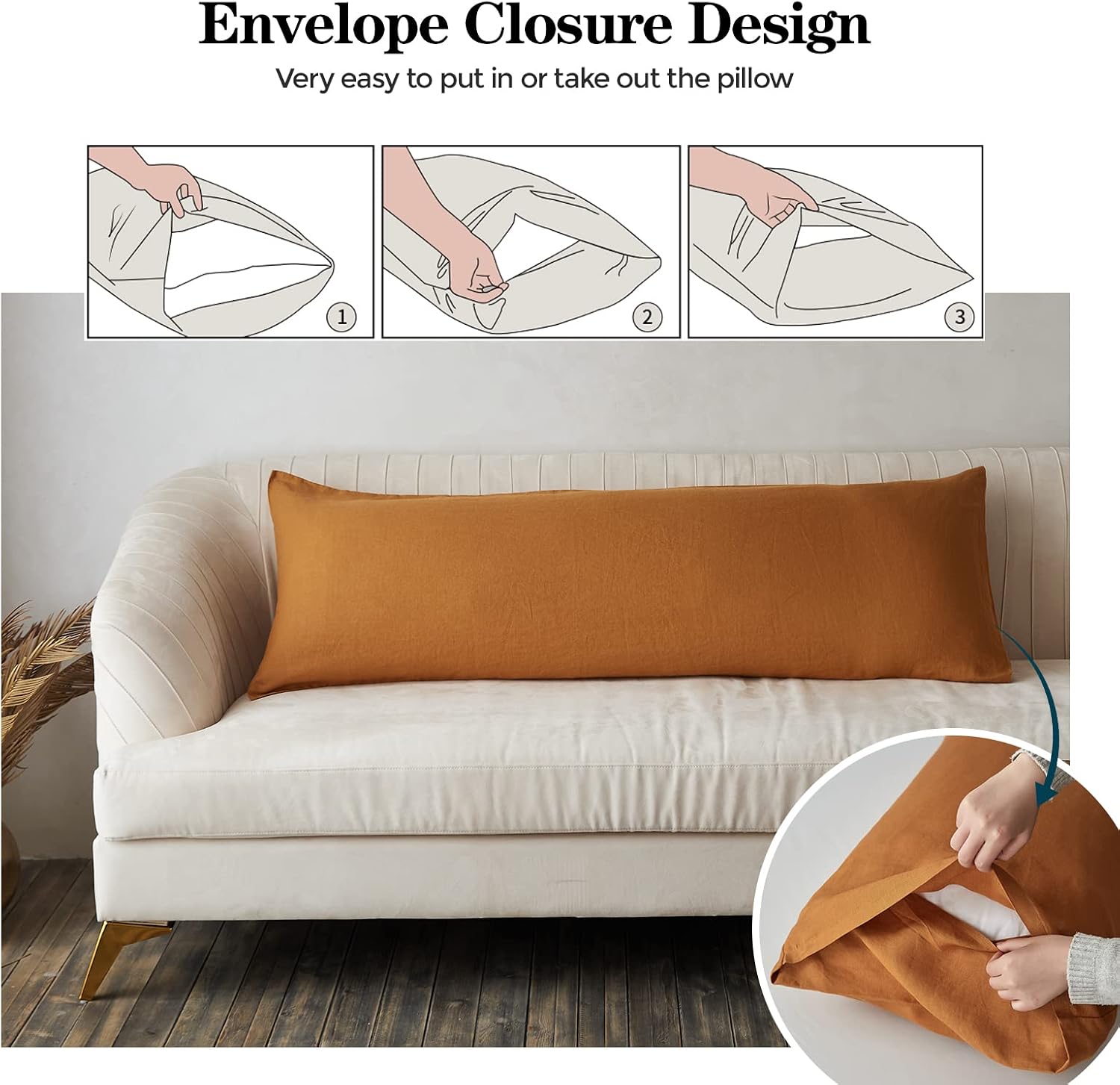 Simple&Opulence Body Pillow Cover 20" x 54",100% Pure Linen, Ultra Soft and Breathable, Body Pillowcase with Envelope Closur…