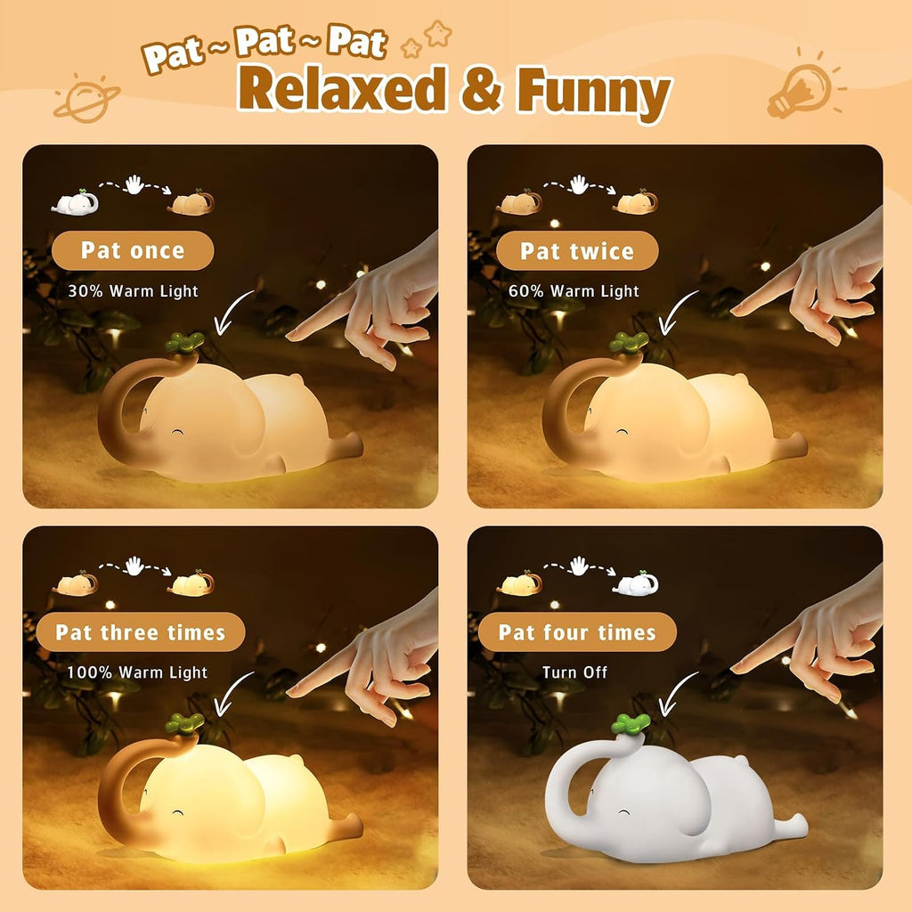 Silicone Elephant Night Light for Kids - 3-Level Dimmable & Rechargeable LED Lamp, Touch Control Soft Animal Light for Nursery, Baby Room…
