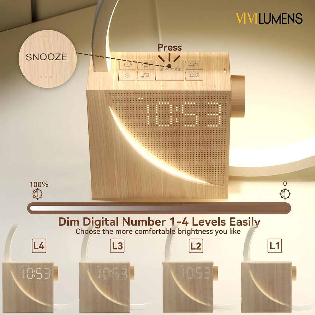 Vivilumens Sunrise Alarm Clock Sound Machine Nightlight, Gradual Wake Up Light, Digital Dimmable Clock, 10 White Noise Sleep Sounds…