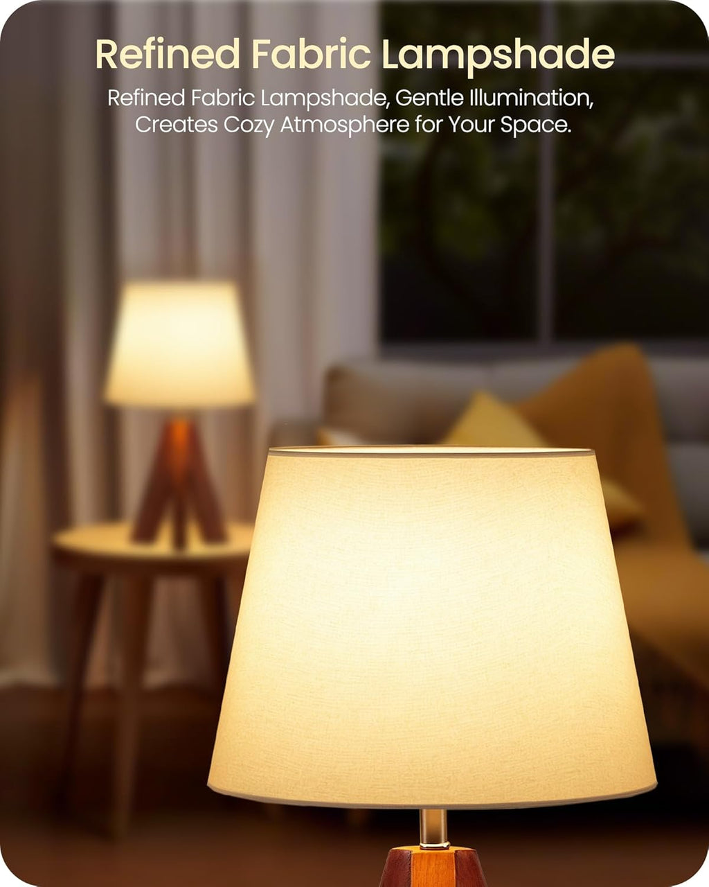 Tripod Table Lamp, Small Bedside Lamp with White Fabric Shade & Dark Wood Base, Modern Nightstand Lamp, Little Cute Desk Lamp for…