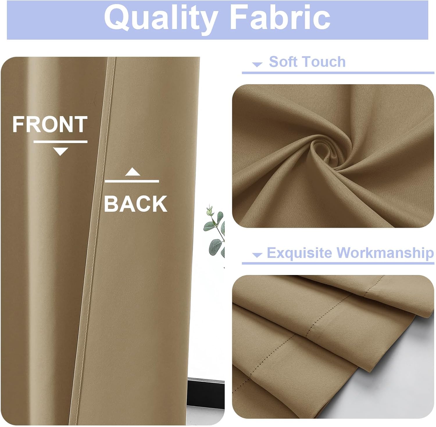 Simplebrand Ava Taupe Blackout Curtains for Bedroom 96 Inches Long 2 Panels, Solid Thermal Insulated, Energy Saving Living Room Window Trea…