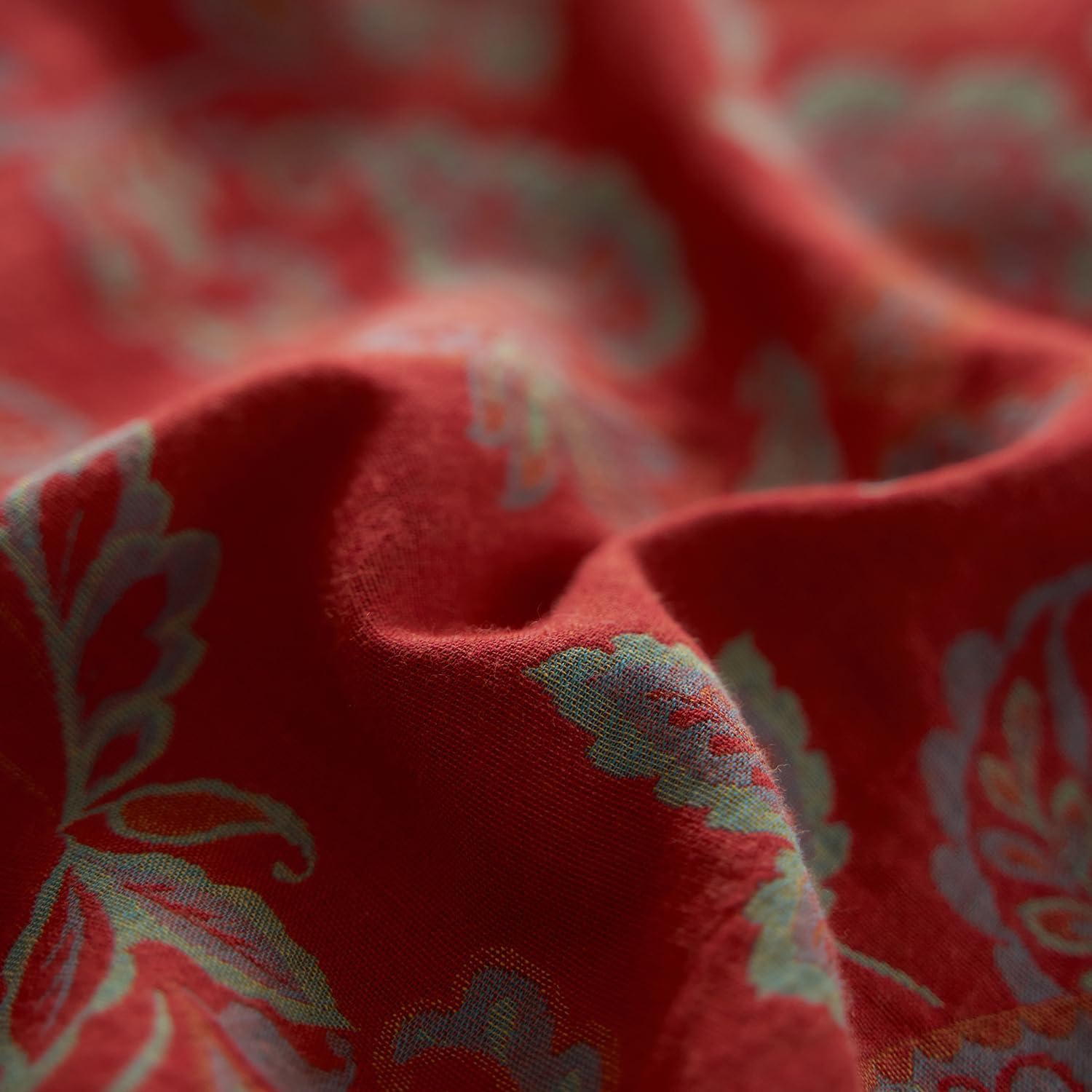mixinni Exquisite Vintage Red Floral Duvet Cover Queen Size Yarn-Dyed Jacquard Textured Design Duvet Cover Set with Green Edge Design Musli…