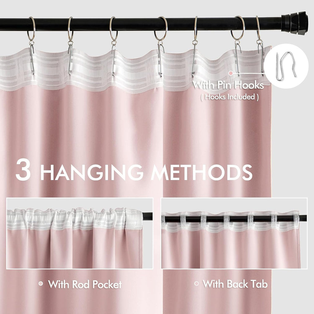 Miulee Baby Pink Back Tab Blackout Curtains 72 Inch Length 2 Panels Set for Living Room Bedroom Privacy, Rod Pocket/Pinch Pleat Thermal Ins…