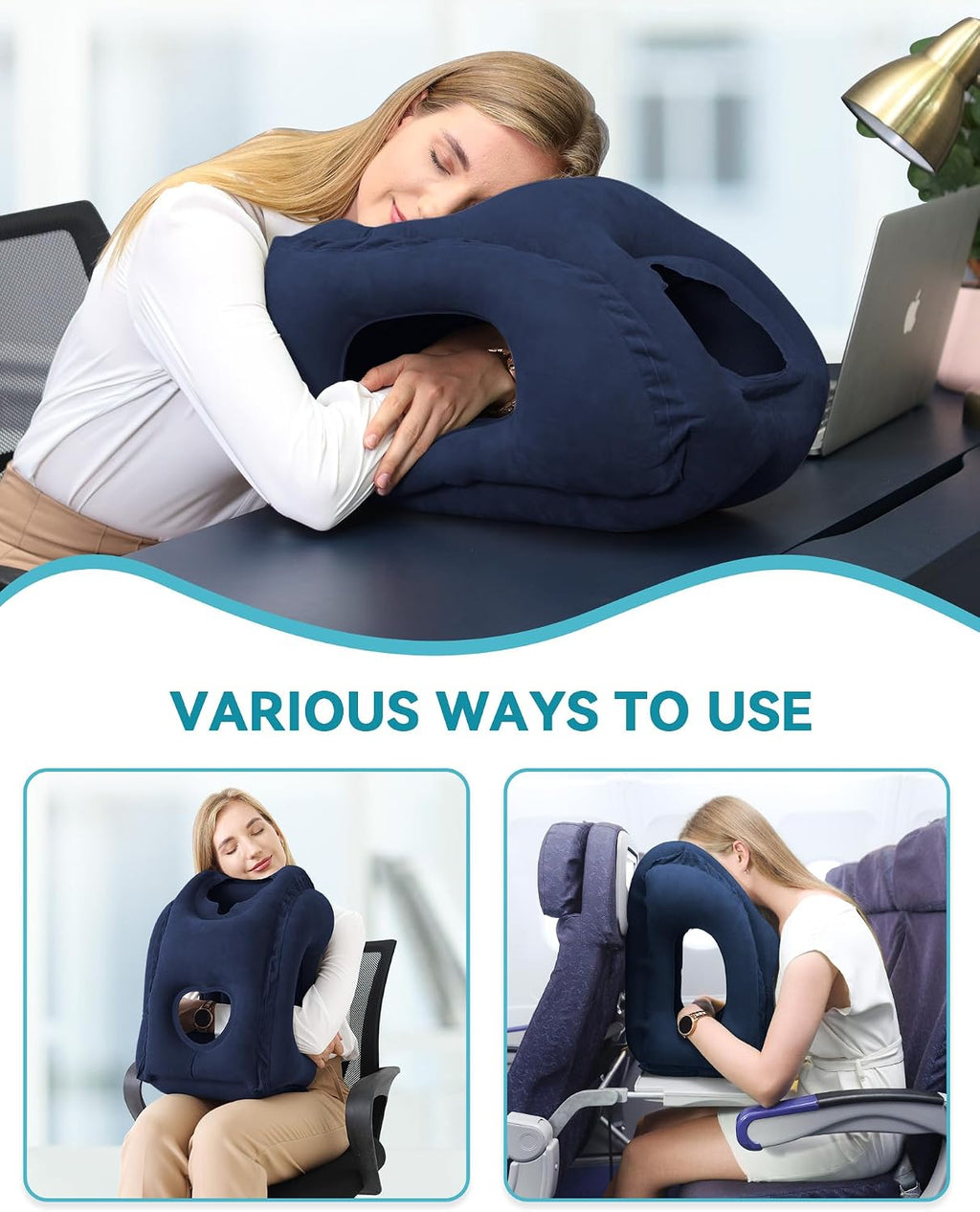 Inflatable Travel Pillow, Airplane Neck Pillow Comfortably Supports Head and Chin for Airplanes, Trains, Cars and Office Napping with 3D…