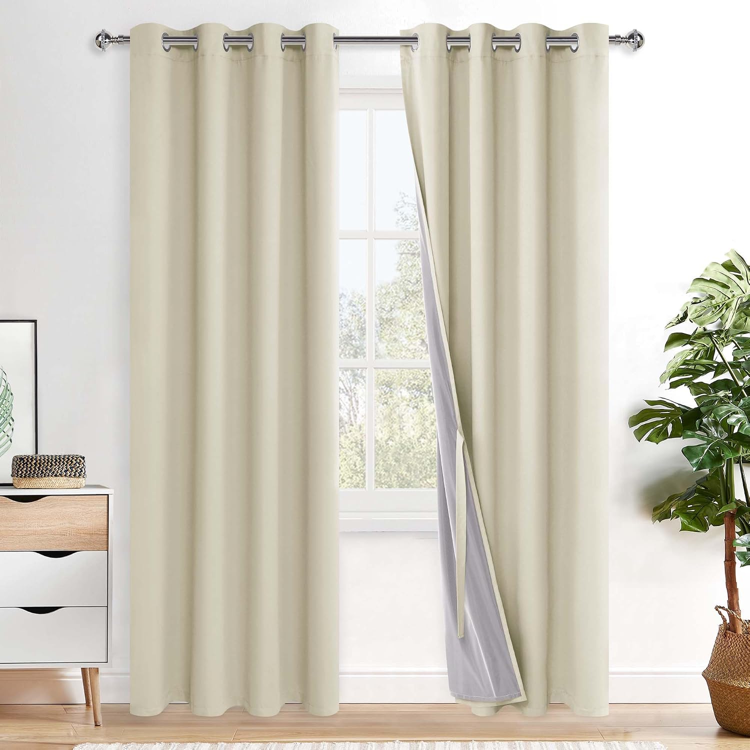 Xwzo 100% Blackout Curtain Panels - Thermal Insulated Black Liner Curtains, Noise Reducing and Heat Blocking Drapes for Hall and Studio Win…