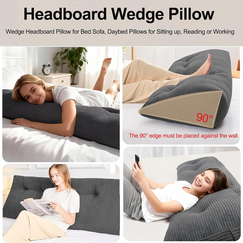Headboard Pillow King, Large Triangular Wedge Cushion with Neck Roll Pillow for Reading Sitting Working, Backrest Positioning Support…