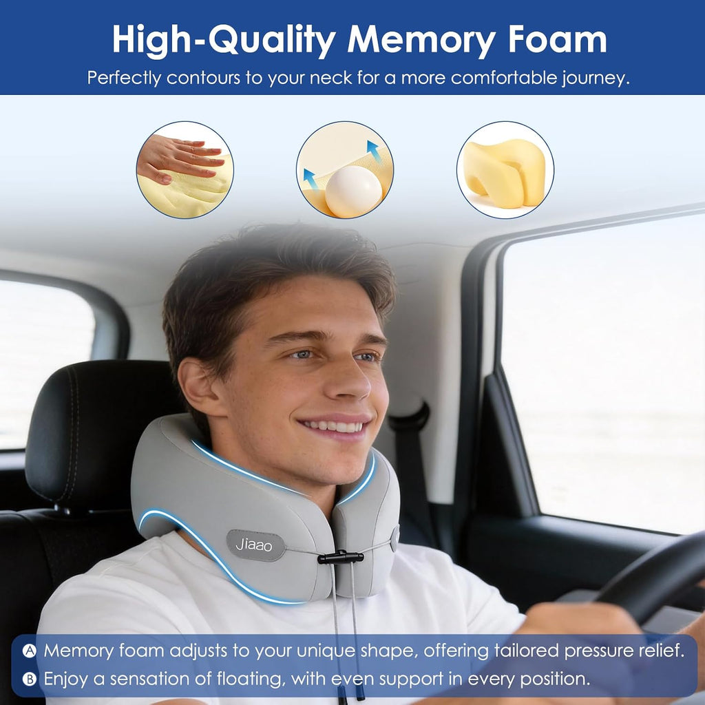 jiaao Travel Pillow Memory Foam Neck Support, Advanced Memory Foam Neck Pillow for Airplanes, Cars & Trains