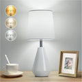 Small Bedside Table Lamp for Bedroom - Reading Desk Lamp with 3 Color Temperatures,15.5" Nightstand Ceramic Lamp with Fabric Shade for…