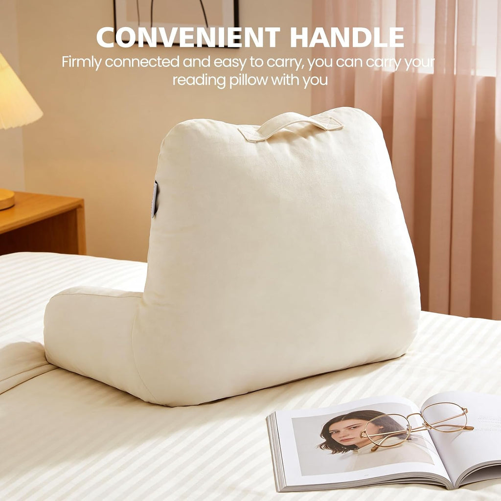 Reading Pillow with Adjustable Memory Foam, Adult Backrest with Arms, Back Pillow for Sitting in Bed with Washable Cover- Large, Beige