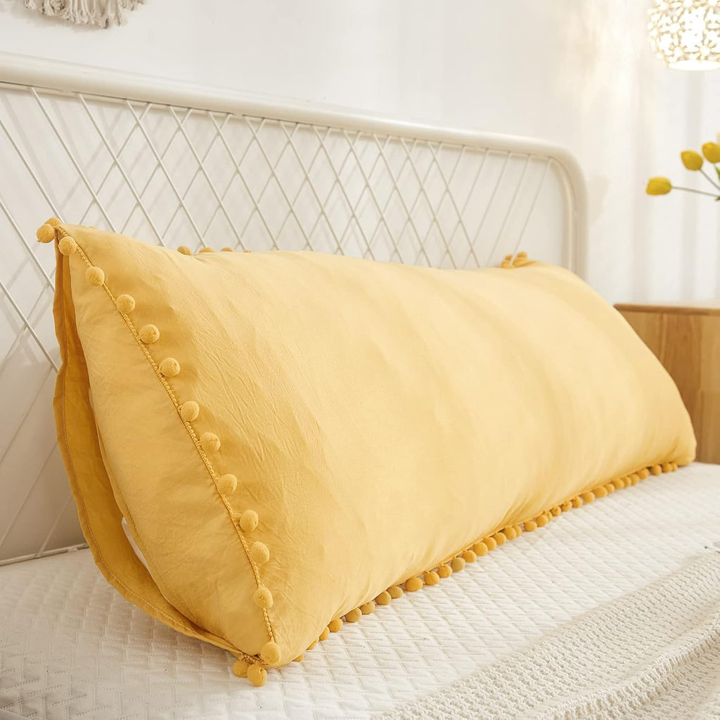 Moveover Yellow Body Pillow Cover Boho Body Pillow Cover Ginger Yellow Pom Poms Fringe Design Body Pillowcases 20x54 Inches Decorative Long…