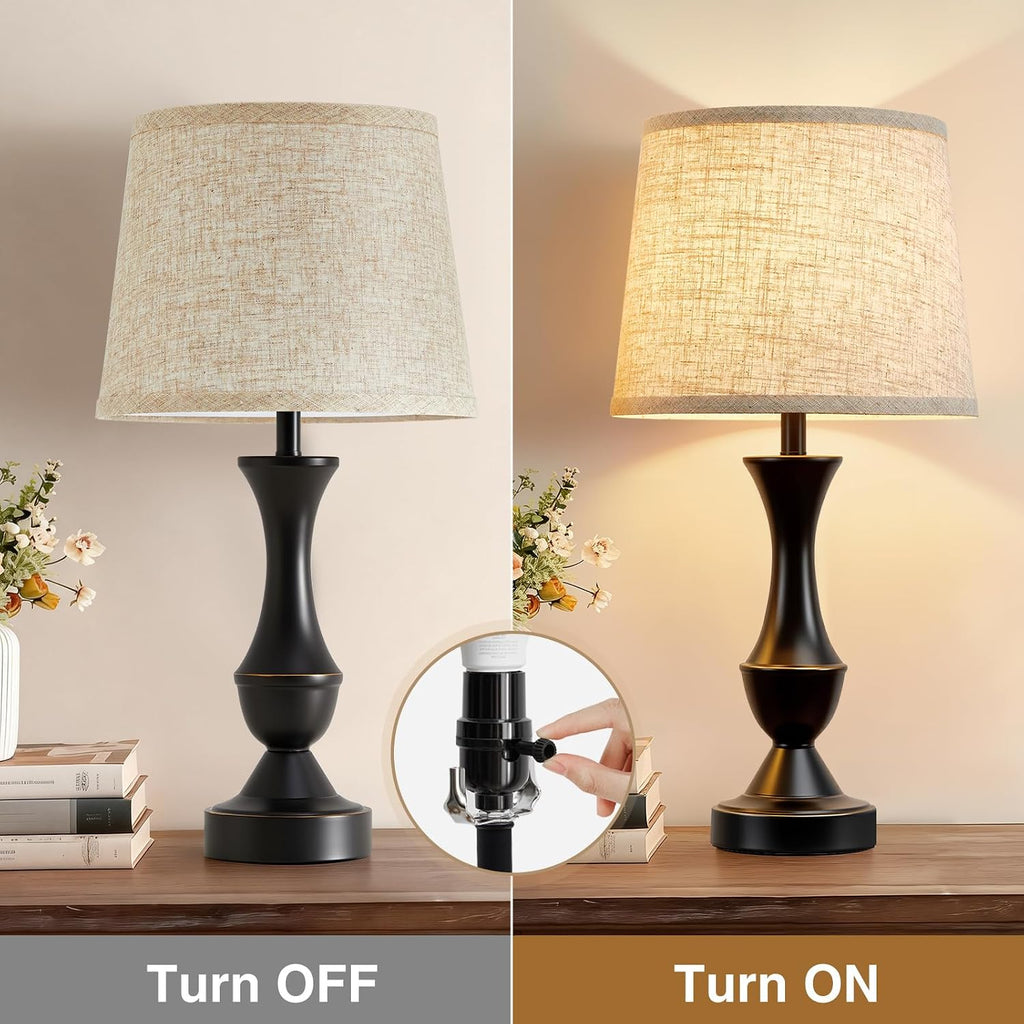 Luvkczc Table Lamp Set of 2, 19" Farmhouse Vintage Bedside Lamps for Living Room & Bedroom, Linen Shade Desk Lamps for Nightstand…