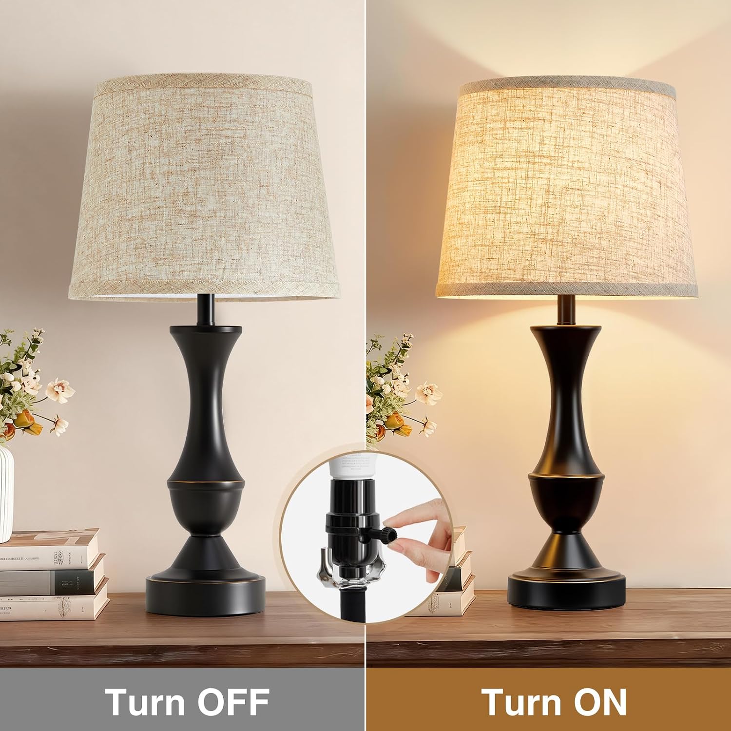 Luvkczc Table Lamp Set of 2, 19" Farmhouse Vintage Bedside Lamps for Living Room & Bedroom, Linen Shade Desk Lamps for Nightstand…