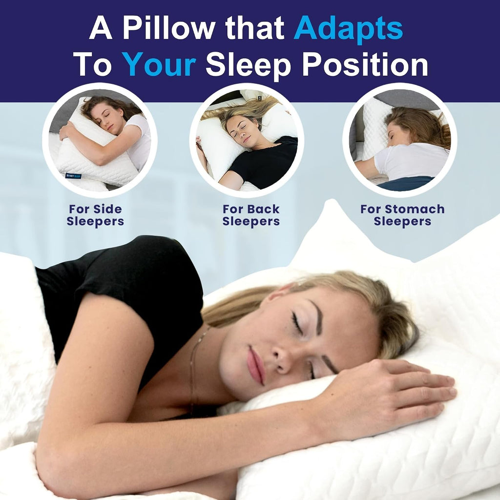 Sidney Sleep Set of 2 Queen Size Bed Pillows for Side and Back Sleepers - Adjustable Filling - Memory Foam Pillows for Neck and Shoulder…